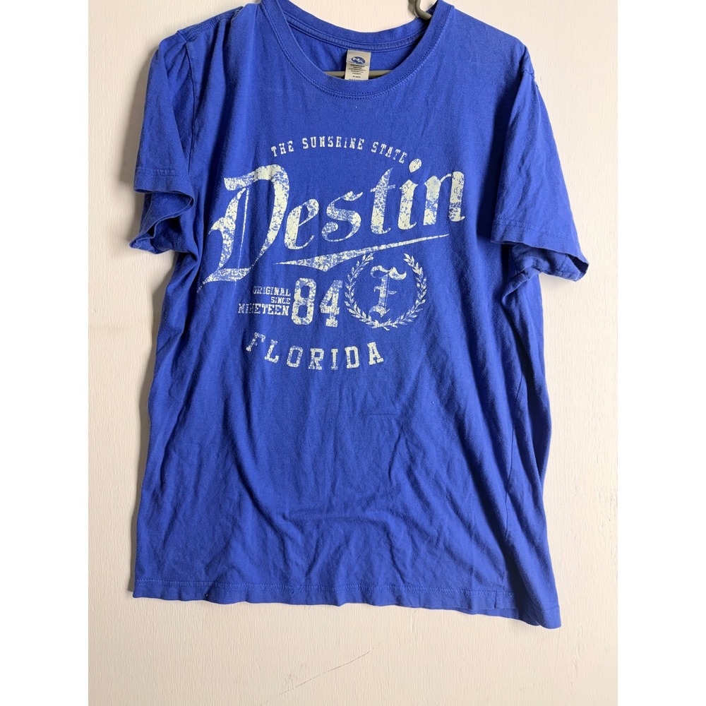 New Agenda Destin Florida T Shirt Mens Large Blue Graphic Souvenir Tee Cotton